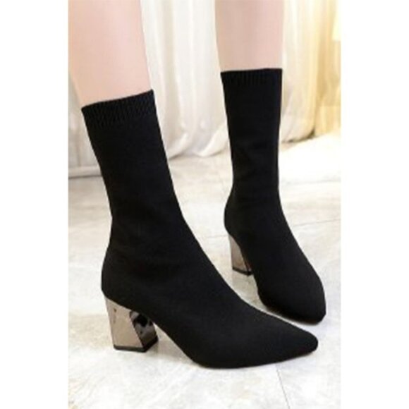 Heels Socks Stilettos Heel Pointed Toe Ankle Boots Black Size 4 - Picture 1 of 10